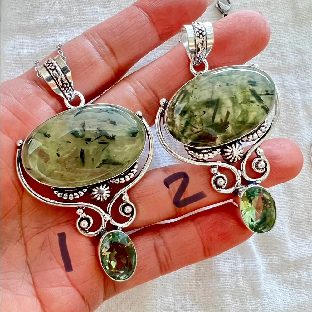 925 Moss Prehnite w/ Epidote! Pendant Necklace